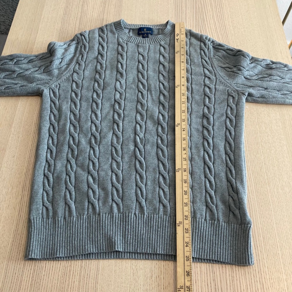 Brooks Brothers Sweater Mens Medium Grey Cable Knit Crew Neck Cotton Pullover - Picture 10 of 12